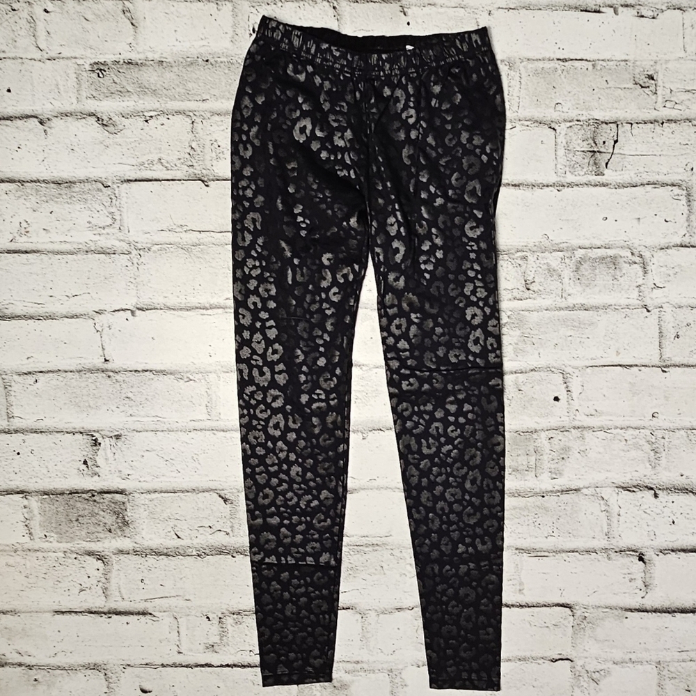 Xhilaration Metallic Leopard Print Leggings Black Stretch Y2K Small